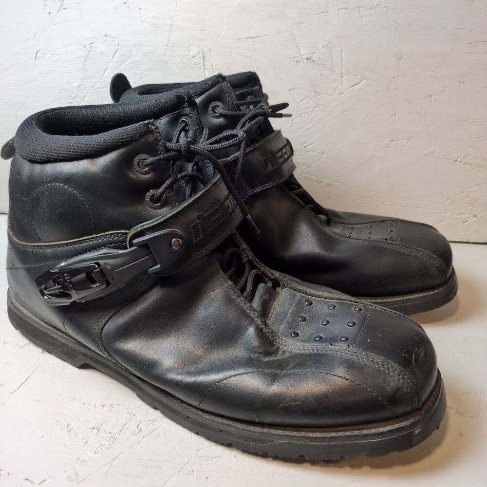 ICON Superduty 4 Black Leather Motorcycle Riding Boots Men’s Size 14 Footpeg